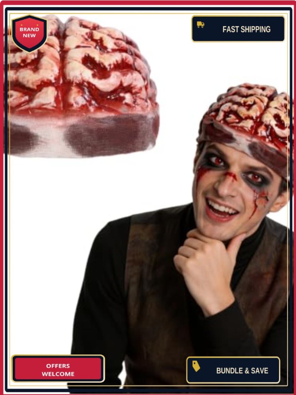 Zombie Brain Hat Latex Adult Horror Costume Headpiece